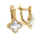 08-269377 Серьги четырехлистник с перламутром бренд Sanis (Au 585)