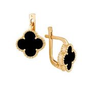 23651 Серьги четырехлистник с ониксом (Au 585)
