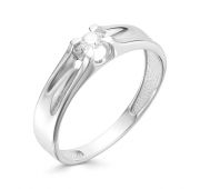 кольцо помолвочное с бриллиантами из белого золота бренд Алькор