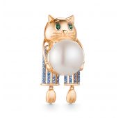 6180069жем Брошь с жемчугом кот (Au 585)