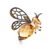 6180042кон кв Брошь шмель с кварцем (Au 585)