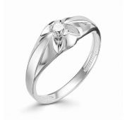 кольцо помолвочное с бриллиантом из белого золота бренд Алькор