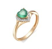 Кольцо золотое с изумрудом сердце бренд Алькор
