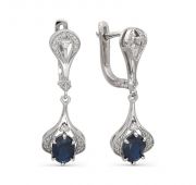 Серьги с сапфирами и бриллиантами из белого золота бренд Алькор