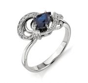 кольцо с сапфиром и бриллиантом из белого золота бренд Алькор
