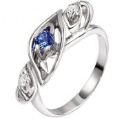 Кольцо из белого золота с сапфиром и бриллиантами
