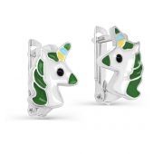 2-9018-0013 Серьги детские единорог эмаль бренд Kabarovsky (Серебро 925)