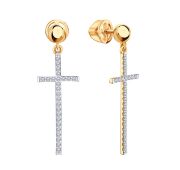 т14202В428 Серьги пуссеты крест бренд Karatov (Au 585)