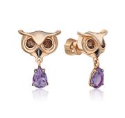 02-4876-00-716-1110 Серьги пуссеты совы бренд Platina (Au 585)