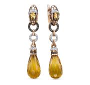 02-4808-13,13 Серьги змея с цитрином бренд Бриллианты Костромы (Au 585)