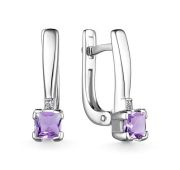 02-3469/БРАМ-00-2,47 Серьги с аметистом и бриллиантами бренд Алькор (Серебро 925)