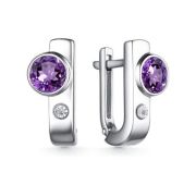 02-4033/БРАМ-00-4,18 Серьги с аметистом и бриллиантами бренд Алькор (Серебро 925)